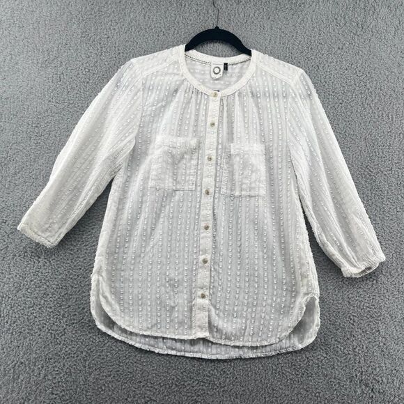 Anthropologie Akemi Kin White Swiss Dot Pocket Button Down Blouse XS - Picture 1 of 12